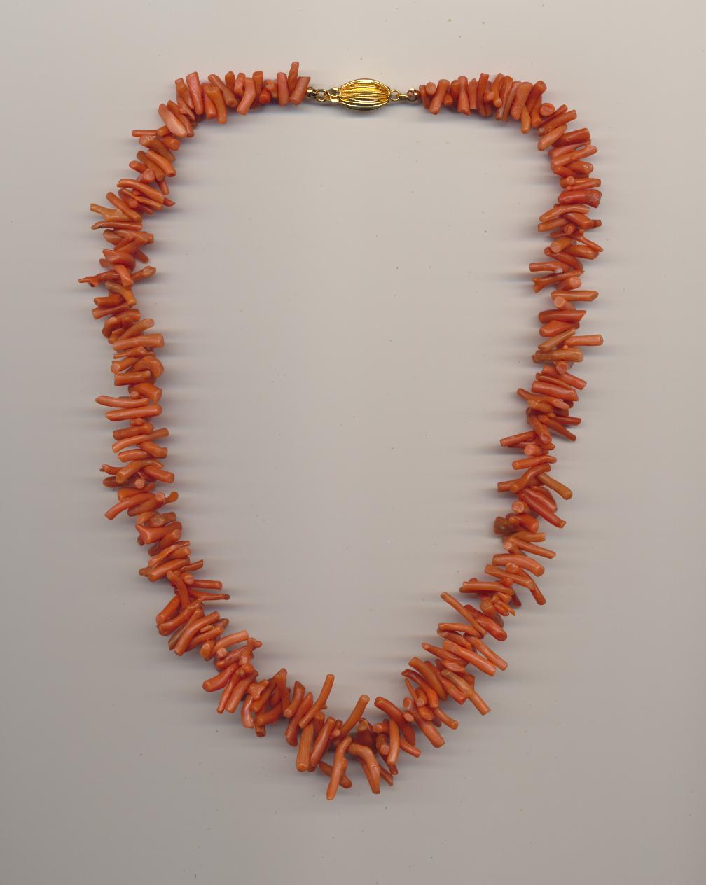 Necklace made of Mediterranean red branch coral beads, Italy