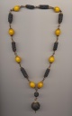 Ethnic necklace of scented amberpaste beads and plastic beads imitating amber, Tunis, length necklace 24'' 60cm., pendant 2.5'' 7cm.