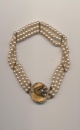 Antique choker necklace, nicknamed Dog Collar, made of glass pearls and gilded copper with crystals embellished clasp, ca.1900, length 13.5'' 34cm.