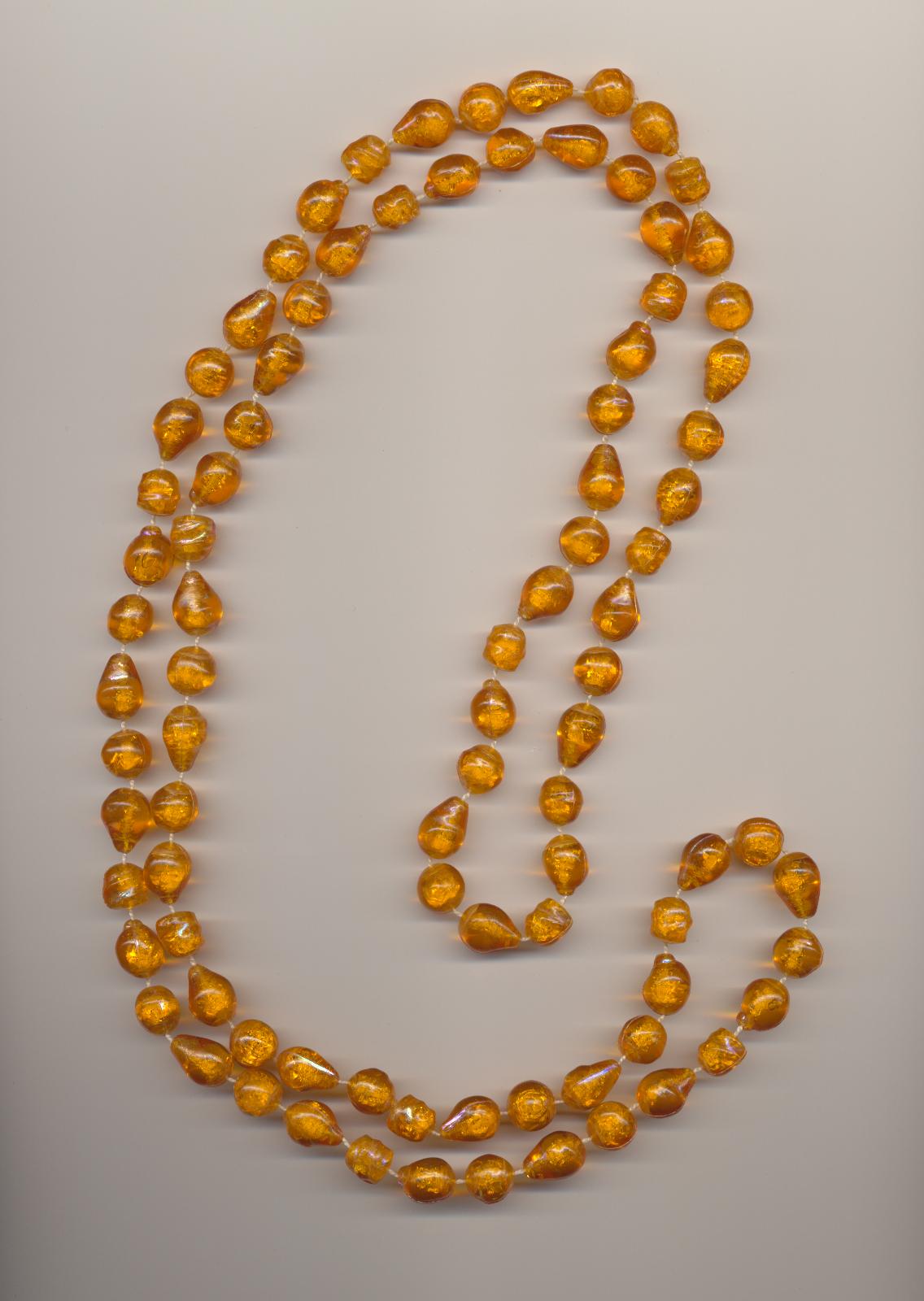 Long yellow amber color plastic imitation bead necklace