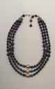 Elegant three strand vintage necklace made of aurora borealis black crystal beads and pearly coated glass beads, Germany, early 1960's, length inner row 14.5'' 37cm., outer row 18'' 46cm.
